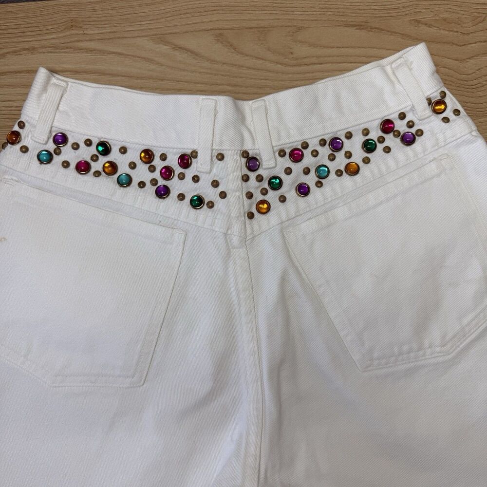 Vintage 90s Bedazzled White Mom Shorts Size 8 Rodeo Western Festival Party Swift - Picture 3 of 15